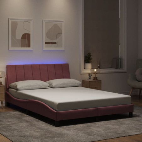 Cadre de lit avec lumières LED rose 120x200 cm velours 