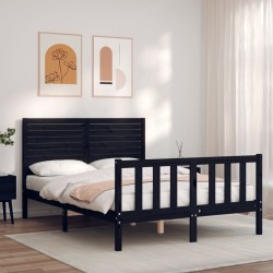 Cadre de lit sans matelas noir bois de pin massif 
