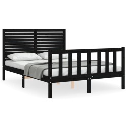 Cadre de lit sans matelas noir bois de pin massif 