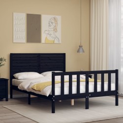 Cadre de lit sans matelas noir bois de pin massif 