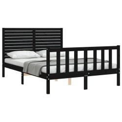 Cadre de lit sans matelas noir bois de pin massif 