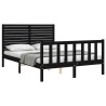 Cadre de lit sans matelas noir bois de pin massif 