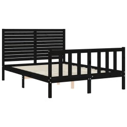Cadre de lit sans matelas noir bois de pin massif 
