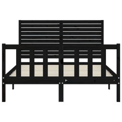 Cadre de lit sans matelas noir bois de pin massif 