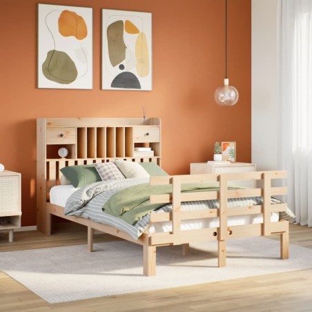 Lit bibliothèque sans matelas 135x190 cm bois de pin massif 