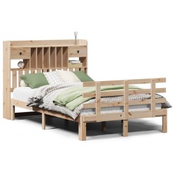 Lit bibliothèque sans matelas 135x190 cm bois de pin massif 
