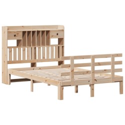 Lit bibliothèque sans matelas 135x190 cm bois de pin massif 