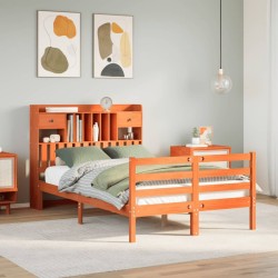 Lit bibliothèque sans matelas cire marron 135x190 cm pin massif 
