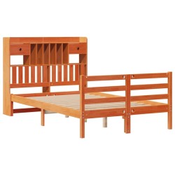 Lit bibliothèque sans matelas cire marron 135x190 cm pin massif 