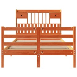 Lit bibliothèque sans matelas cire marron 135x190 cm pin massif 
