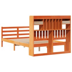 Lit bibliothèque sans matelas cire marron 135x190 cm pin massif 