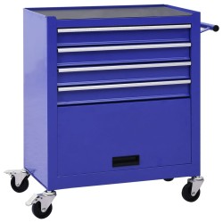 Chariot à outils avec 4 tiroirs Acier Bleu 