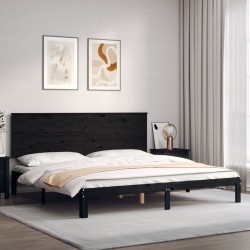 Cadre de lit sans matelas noir 200x200 cm bois massif de pin 