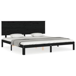 Cadre de lit sans matelas noir 200x200 cm bois massif de pin 