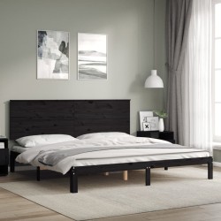 Cadre de lit sans matelas noir 200x200 cm bois massif de pin 