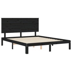 Cadre de lit sans matelas noir 200x200 cm bois massif de pin 