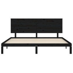 Cadre de lit sans matelas noir 200x200 cm bois massif de pin 