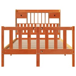Lit bibliothèque sans matelas cire marron 135x190 cm pin massif 