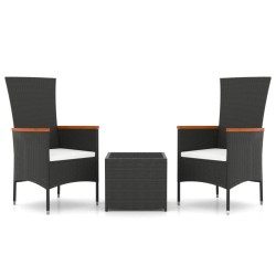 Ensemble de salon de jardin 3 pcs noir poly rotin et acier 