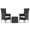 Ensemble de salon de jardin 3 pcs noir poly rotin et acier 
