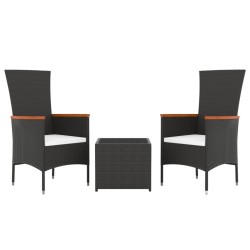 Ensemble de salon de jardin 3 pcs noir poly rotin et acier 