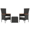 Ensemble de salon de jardin 3 pcs noir poly rotin et acier 