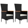 Ensemble de salon de jardin 3 pcs noir poly rotin et acier 