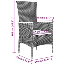 Ensemble de salon de jardin 3 pcs noir poly rotin et acier 