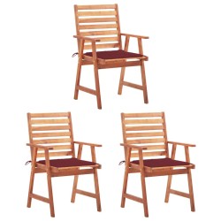 Chaises à manger d'extérieur lot de 3 et coussins Acacia massif 