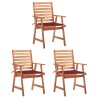 Chaises à manger d'extérieur lot de 3 et coussins Acacia massif 