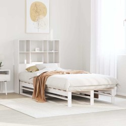 Lit bibliothèque sans matelas blanc 90x190 cm bois massif 