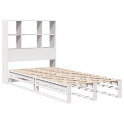 Lit bibliothèque sans matelas blanc 90x190 cm bois massif 