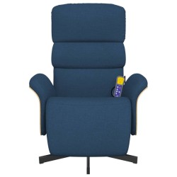 Fauteuil inclinable de massage avec repose-pieds bleu tissu 