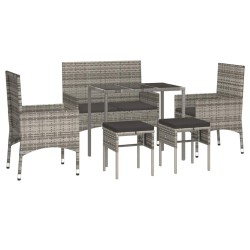 Salon de jardin 6 pcs avec coussins Gris Résine tressée 