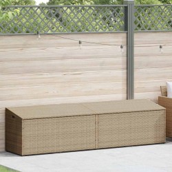 Boîte de rangement de jardin beige 220x50x58 cm résine tressée 