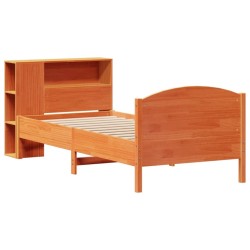 Lit bibliothèque sans matelas cire marron 90x190 cm pin massif 