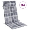 Coussins de chaise à dossier haut lot de 4 carreaux gris 
