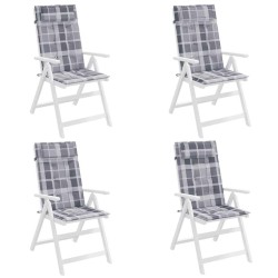 Coussins de chaise à dossier haut lot de 4 carreaux gris 