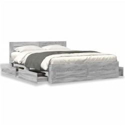 Cadre de lit et tête de lit sans matelas sonoma gris 150x200 cm 