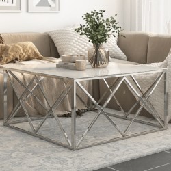 Table basse argenté acier inoxydable et verre trempé 
