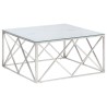 Table basse argenté acier inoxydable et verre trempé 