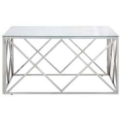 Table basse argenté acier inoxydable et verre trempé 