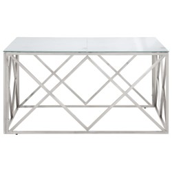 Table basse argenté acier inoxydable et verre trempé 