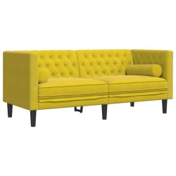 Canapé Chesterfield avec traversins 2 places jaune velours 