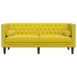 Canapé Chesterfield avec traversins 2 places jaune velours 