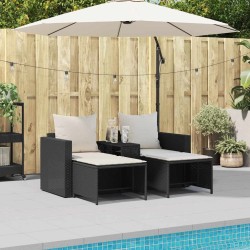 Salon de jardin 5 pcs avec coussins empilable noir polyrotin 