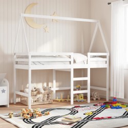 Lit superposé avec échelle et toit sans matelas blanc 90x190 cm 