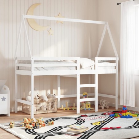 Lit superposé avec échelle et toit sans matelas blanc 90x190 cm 