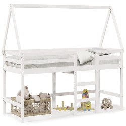 Lit superposé avec échelle et toit sans matelas blanc 90x190 cm 