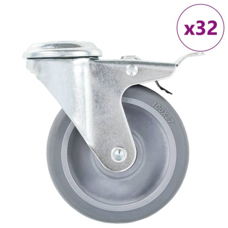 32 pcs Roulettes pivotantes à trou de boulon 100 mm 